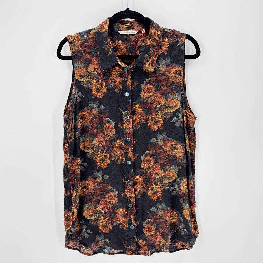 Soft Surroundings Autumn Blooms Tunic Top Size PXL Dark Floral Button Down Shirt